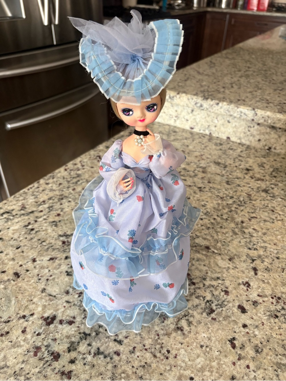 Bradley big eye vintage collectible doll brown hair blue dress GUC